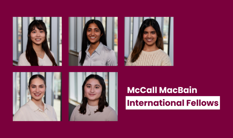 Collage of five students named McCall MacBain International Fellows