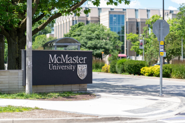 McMaster University sign at entrance on Sterling and Forsyth