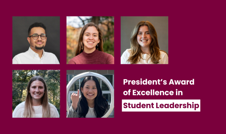 Five recipients of the President's Award for Student Leadership.
