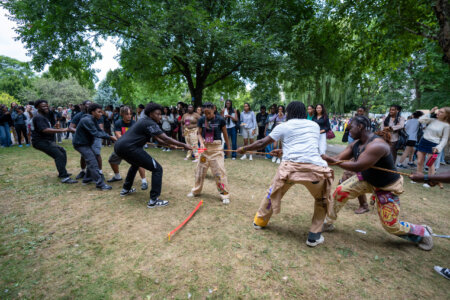 Students playing tug-of-war
